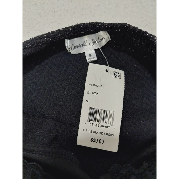EMERALD SUNDAE SZ S black shimmer lace back bodycon mini dress NWT B59 - Picture 6 of 8